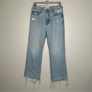 FRAME Denim Light Blue Distressed Cropped Jeans